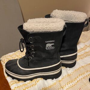 Sorel Caribou Black and White Waterproof Boots